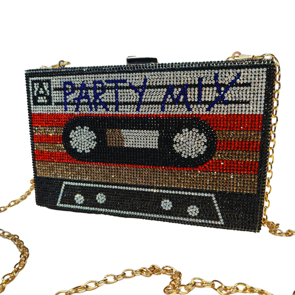 Rhinestone 'Party Mix' Cassette Tape Shoulder Bag