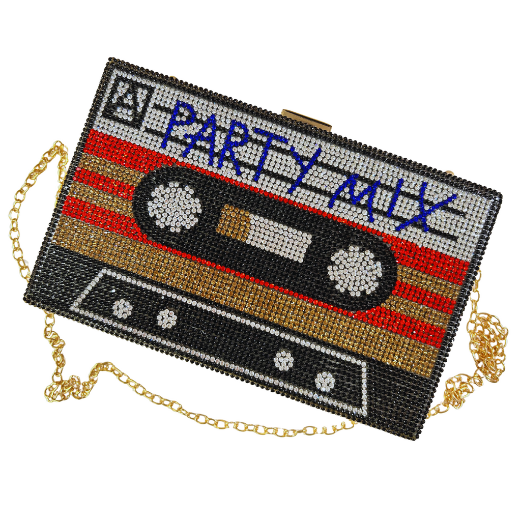 Rhinestone 'Party Mix' Cassette Tape Shoulder Bag