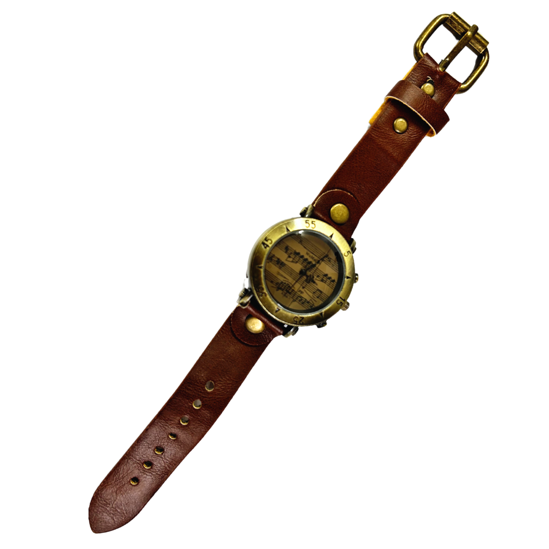 Sheet Music Watch with Brown Strap