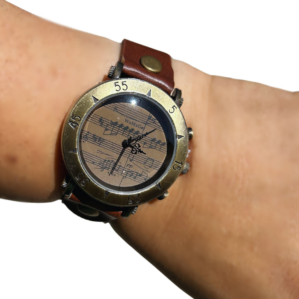 Sheet Music Watch with Brown Strap
