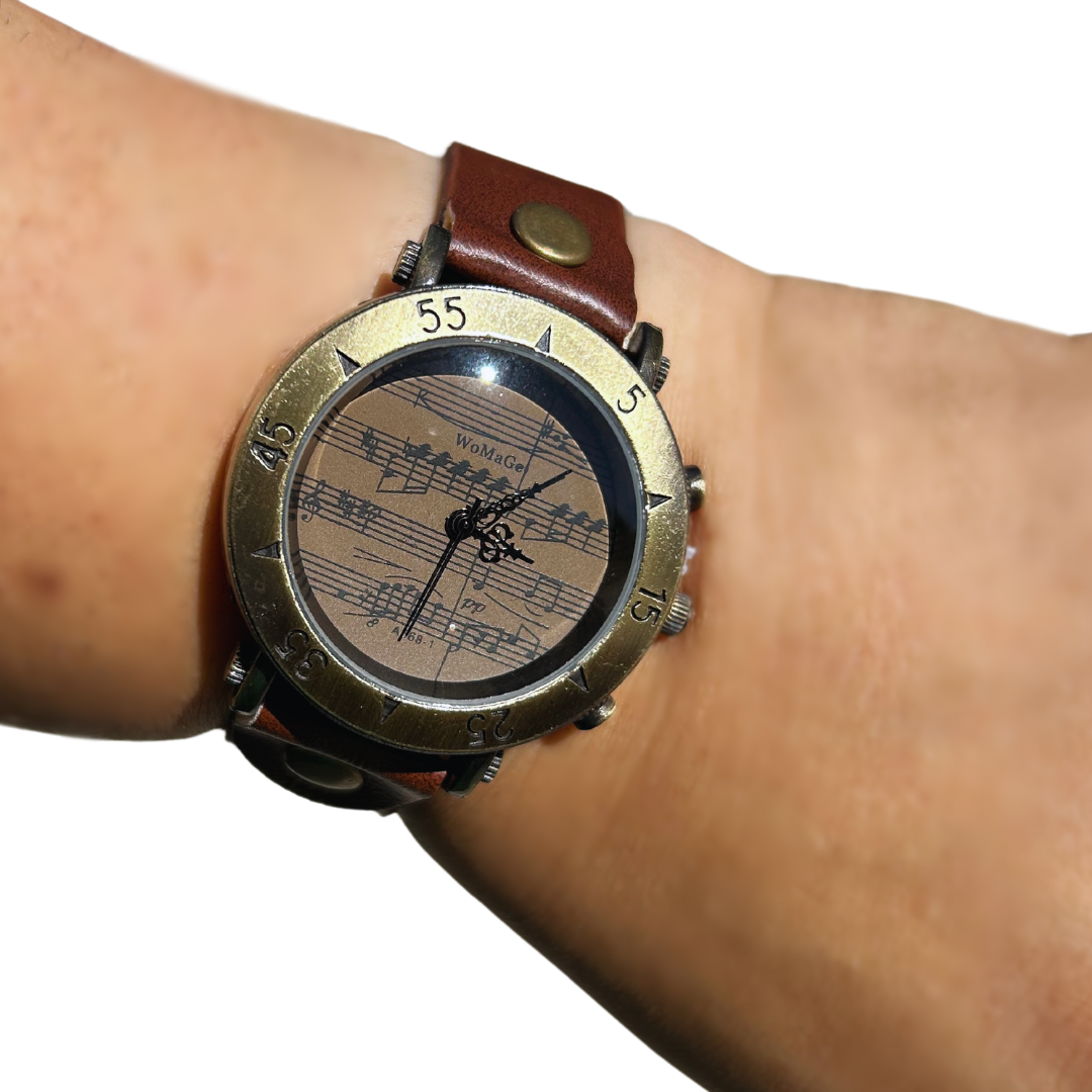 Sheet Music Watch with Brown Strap