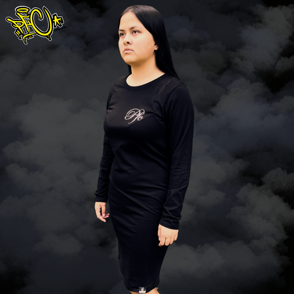 PFC Back Caligraphy Organic Long Sleeve Dress