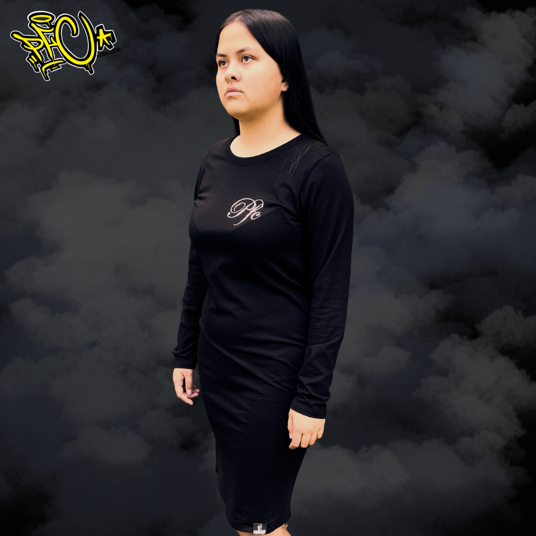 PFC Back Caligraphy Organic Long Sleeve Dress