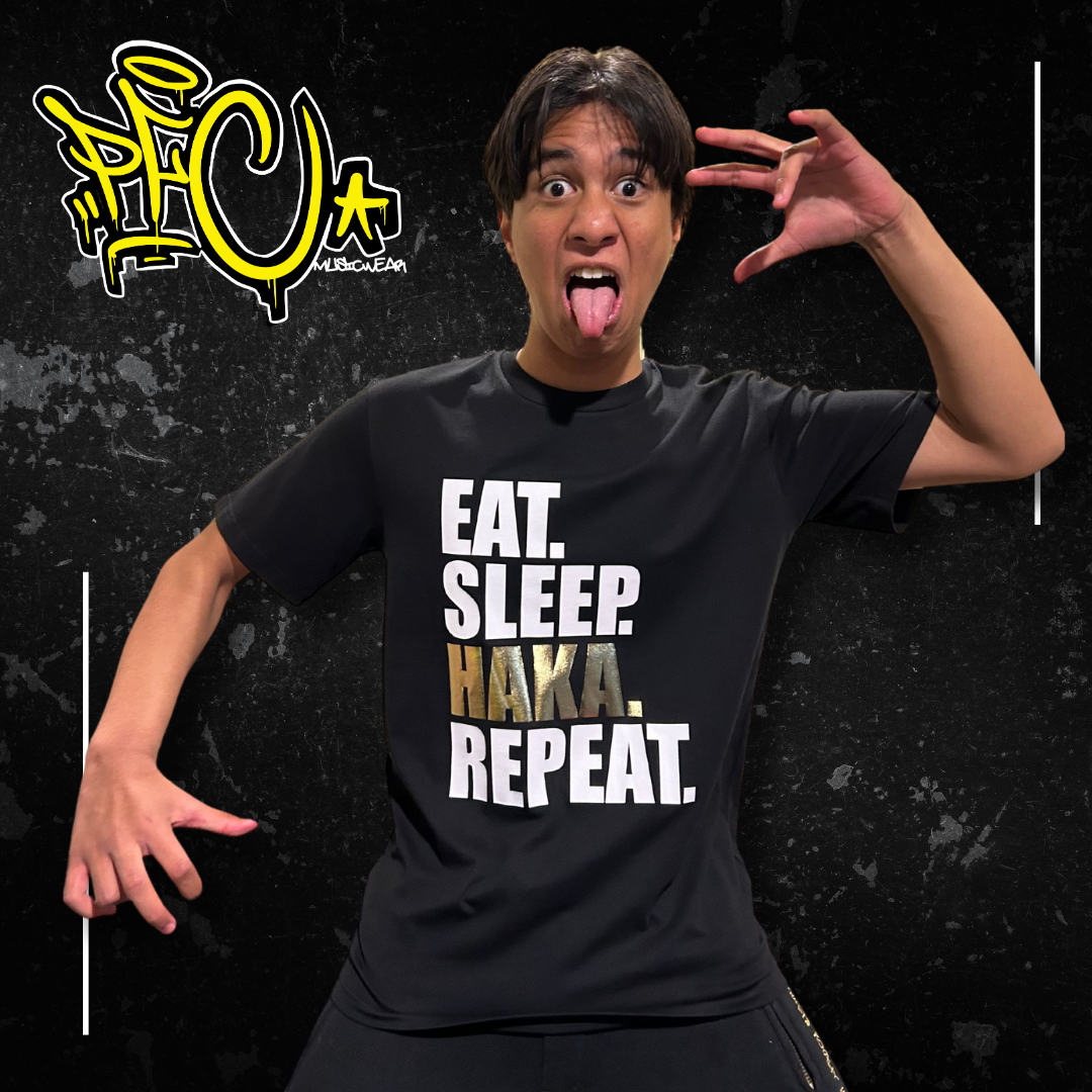 Eat Sleep Metallic Haka Repeat Tee