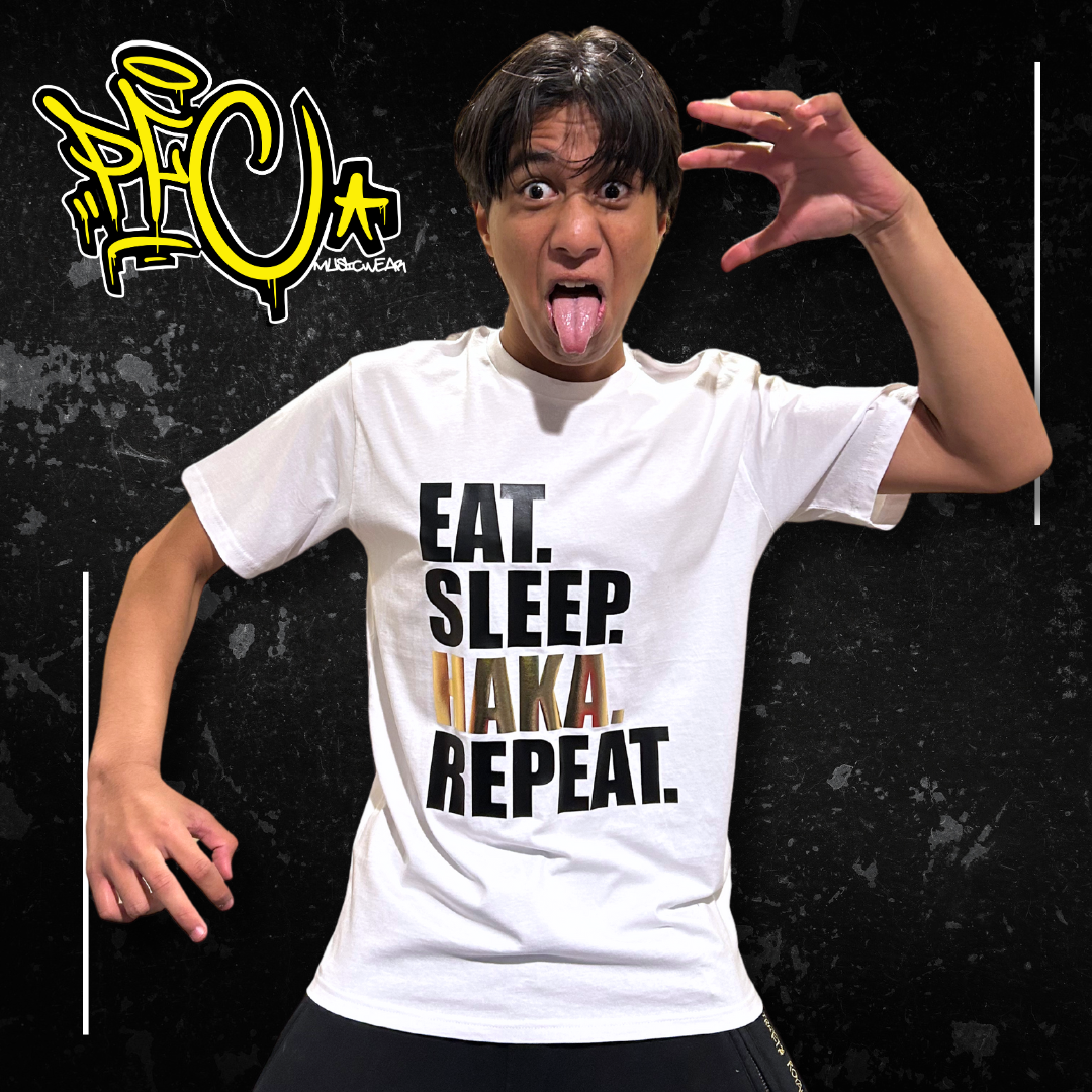 Eat Sleep Metallic Haka Repeat Tee