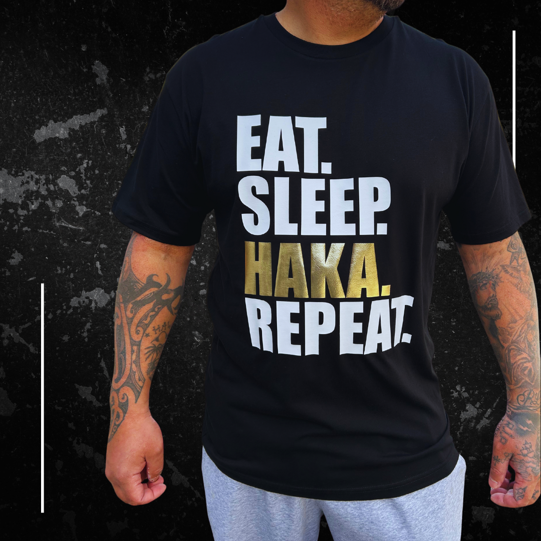 Eat Sleep Metallic Haka Repeat Tee