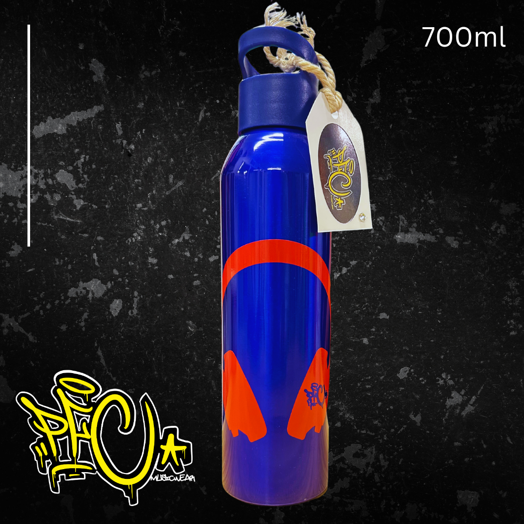 Red Headphones Print Drink Bottle (Silver/Blue)