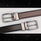 2 in 1 Cowhide Belt - Coffee/Black