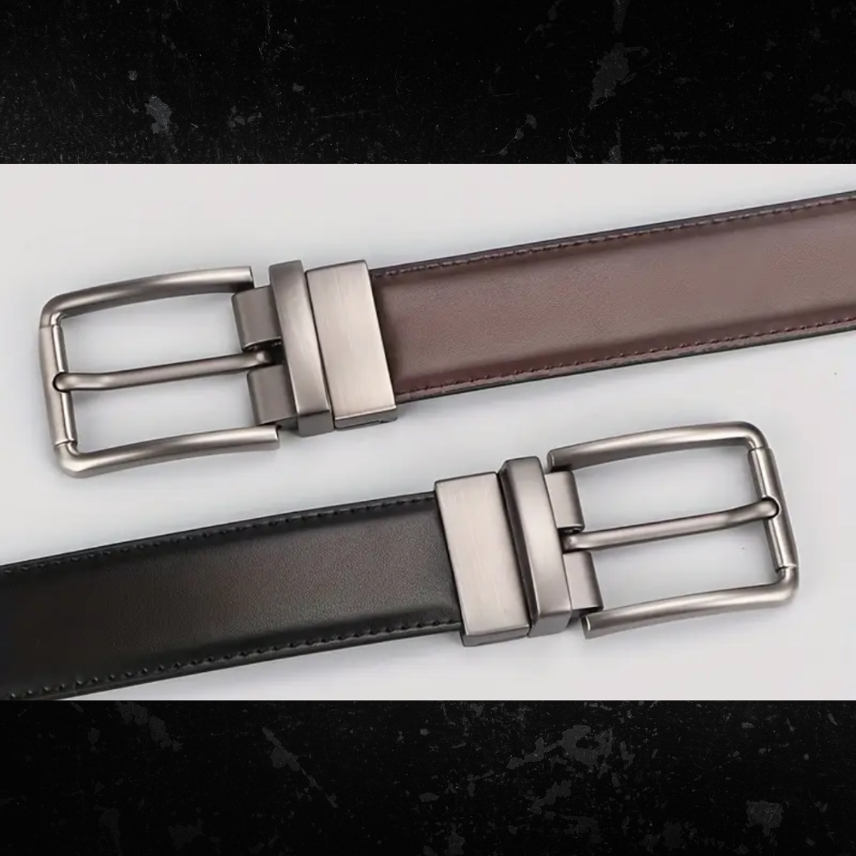 2 in 1 Cowhide Belt - Coffee/Black