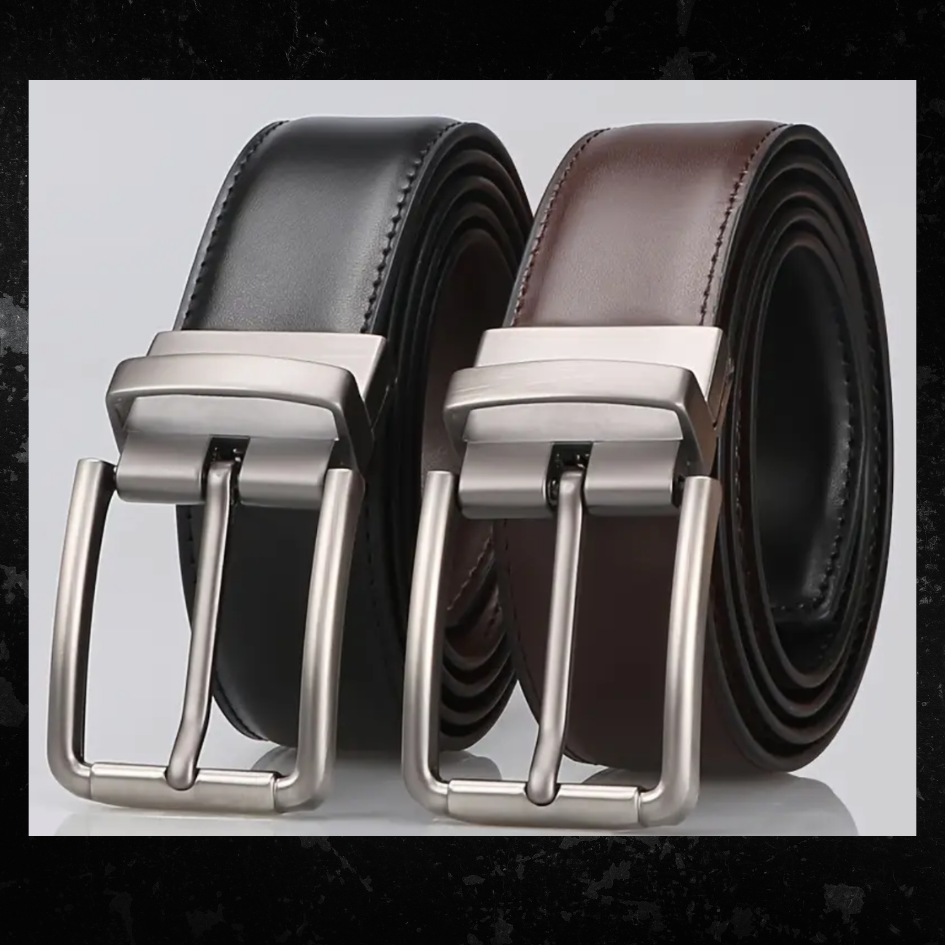 2 in 1 Cowhide Belt - Coffee/Black