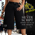 Silver Script Denim 3/4 Plus Size Shorts
