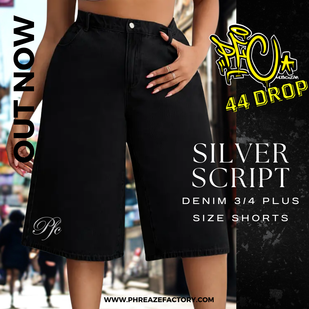 Silver Script Denim 3/4 Plus Size Shorts