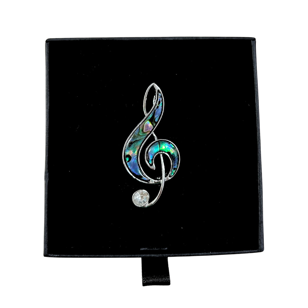 Pāua Treble Clef Brooch